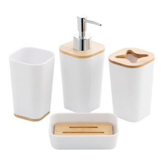 Набор в ванную САНАКС 20813 белый, пластиковый с вставками из бамбука