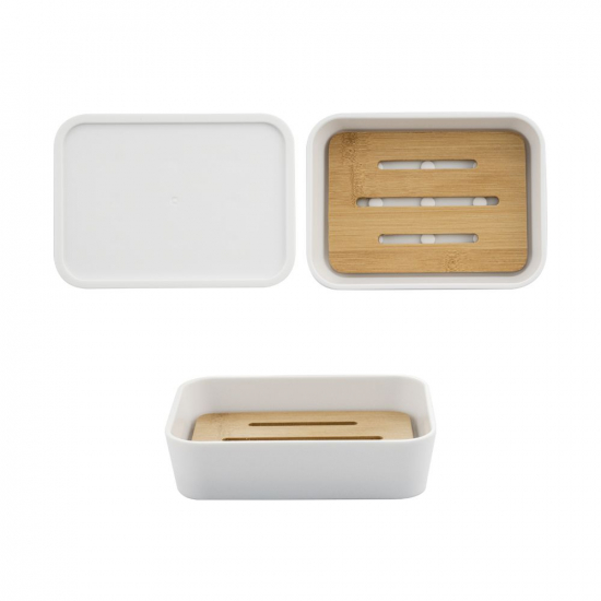 Набор в ванную САНАКС 20813 белый, пластиковый с вставками из бамбука