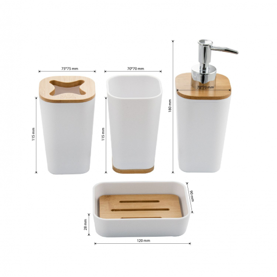 Набор в ванную САНАКС 20813 белый, пластиковый с вставками из бамбука