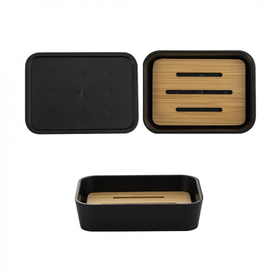 Набор в ванную САНАКС 20814 чёрный, пластиковый с вставками из бамбука