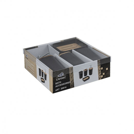 Набор в ванную САНАКС 20814 чёрный, пластиковый с вставками из бамбука