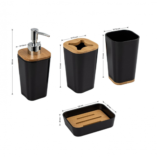 Набор в ванную САНАКС 20814 чёрный, пластиковый с вставками из бамбука