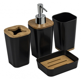 Набор в ванную САНАКС 20814 чёрный, пластиковый с вставками из бамбука