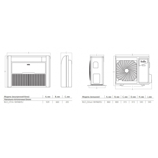 Напольно потолочный кондиционер BALLU Machine BLCI_CF-18HN8/EU инверторного типа, комплект 