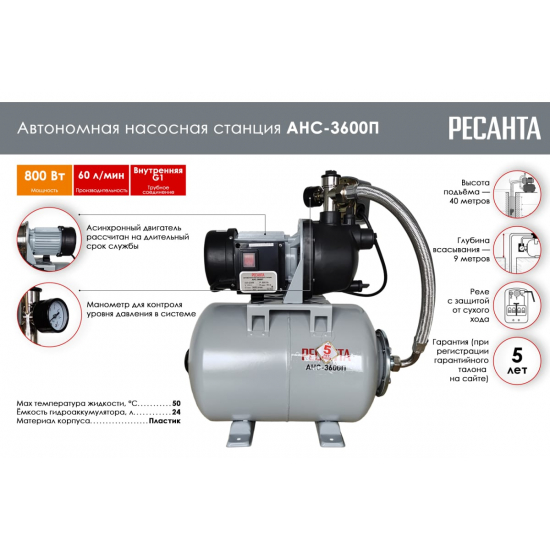 Насосная станция РЕСАНТА АНС-3600П