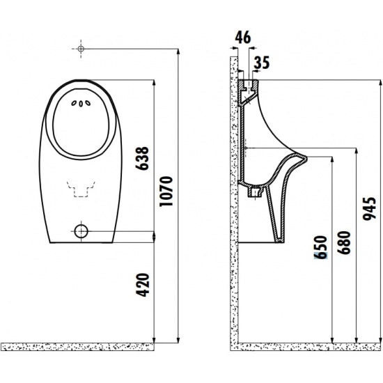 Писсуар CREAVIT TP611 наружный подвод воды, глянцевый белый