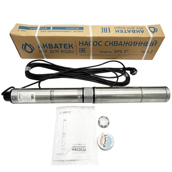 Погружной насос АКВАТЕК SP 3,5" 4-124 с кабелем 80 м, 1100Вт ,тип 2