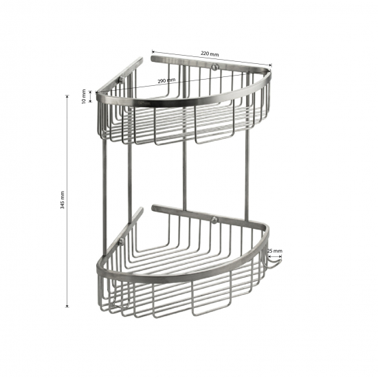 Полка 2-ярусная угловая 22 см .GFmark - 80361 из нержавеющей стали