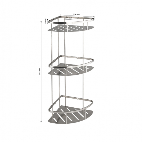 Полка 3-ярусная угловая 22 см .GFmark - 80364 из нержавеющей стали