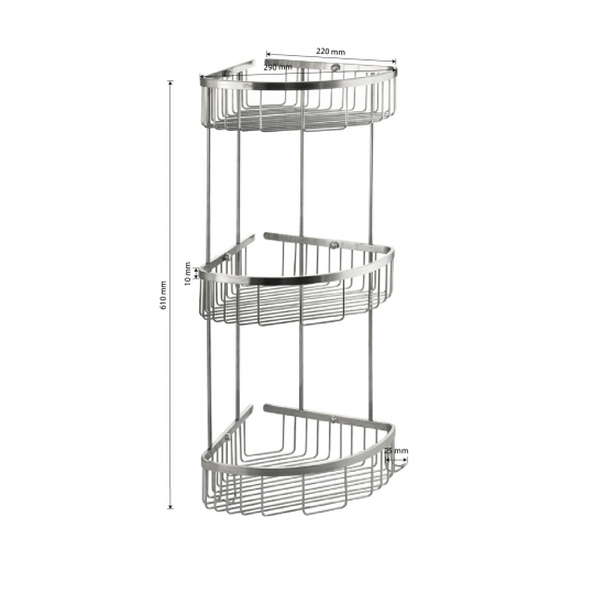 Полка 3-ярусная угловая 22 см .GFmark - 80365 из нержавеющей стали