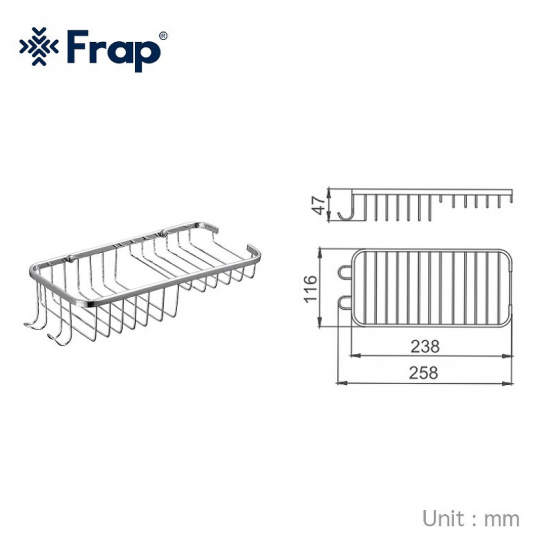 Полка FRAP F338 с мыльницей и крючками