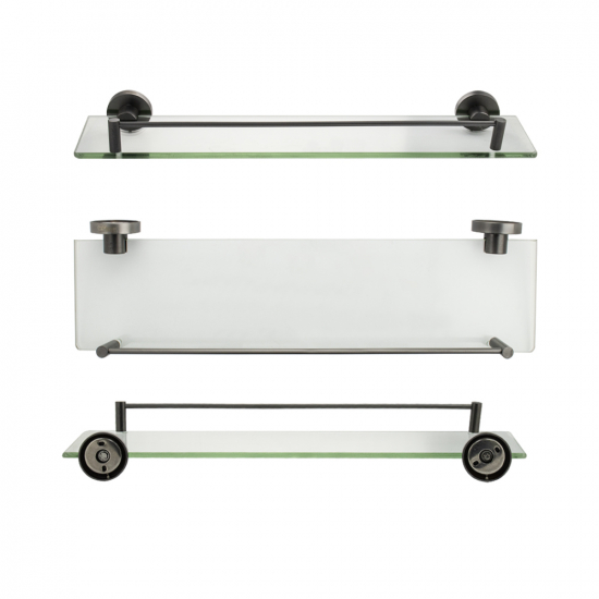 Полка стеклянная с бортом GFmark GF-78006 из нержавеющей стали графит