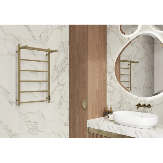 Полотенцесушитель электрический ДВИН Fj neo 80х50, матовое золото, с полкой