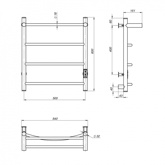 Полотенцесушитель электрический MIXLINE Capella 60x50 251 Вт, полка, белый