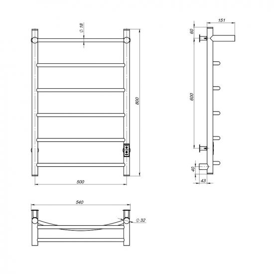 Полотенцесушитель электрический MIXLINE Capella 80x50 336 Вт, полка, чёрный