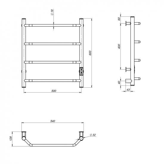 Полотенцесушитель электрический MIXLINE Mira 60x50 201 Вт, чёрный