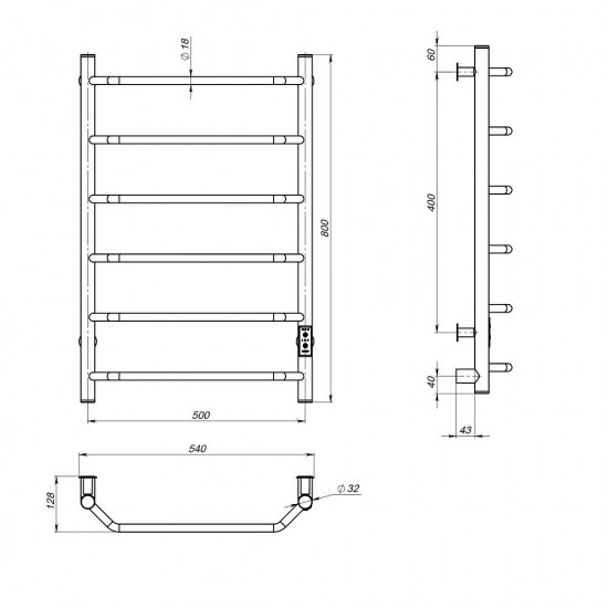 Полотенцесушитель электрический MIXLINE Mira 80x50 253 Вт, графит