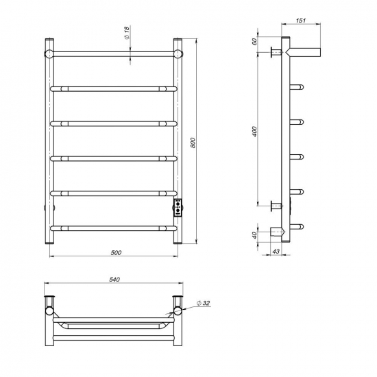 Полотенцесушитель электрический MIXLINE Mira 80x50 336 Вт, полка, графит