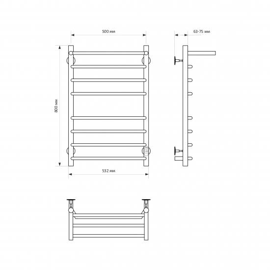 Полотенцесушитель электрический MIXLINE Mira 80x50 403 Вт, полка, чёрный