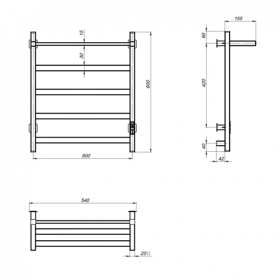 Полотенцесушитель электрический MIXLINE Triumph 60x50 419 Вт, полка, чёрный