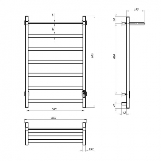 Полотенцесушитель электрический MIXLINE Triumph 80x50 558 Вт, полка, чёрный
