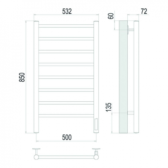Полотенцесушитель электрический TERMINUS Аврора П8 500x850 золото