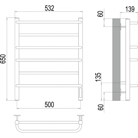 Полотенцесушитель электрический TERMINUS Евромикс П6 500х650 (quick touch)