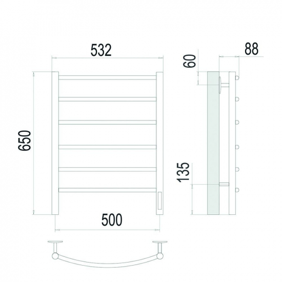 Полотенцесушитель электрический TERMINUS Классик П6, 500x650, сатин (quick touch)