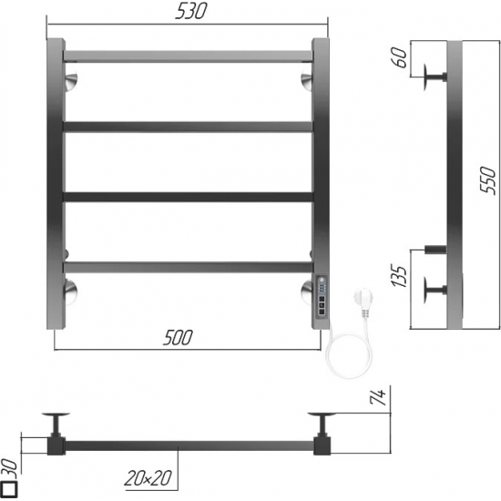 Полотенцесушитель электрический TERMINUS Ватикан П4 500х550