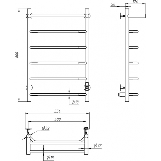 Полотенцесушитель электрический ТРУГОР Пэк сп 6 П 80х50 с выключателем, белый