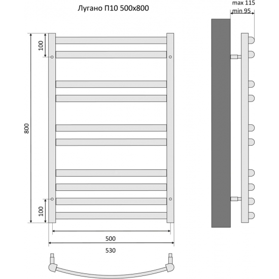 Полотенцесушитель водяной АКВАТЕК Лугано П10 50x80 черный муар