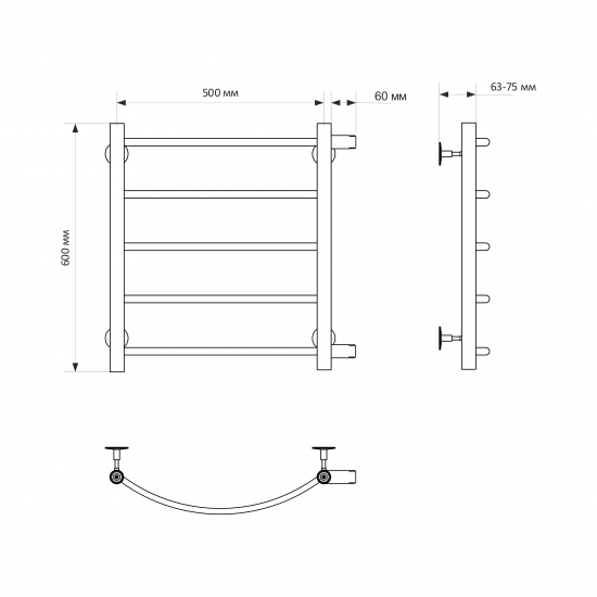 Полотенцесушитель водяной MIXLINE Capella 60х50 1'' лесенка, 5 перекладин, боковое подключение