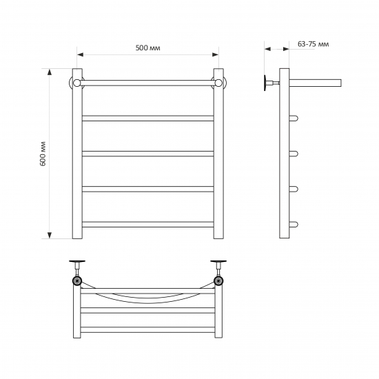 Полотенцесушитель водяной MIXLINE Capella 60х50 1/2'' лесенка, 4 перекладины, полка