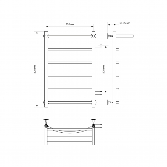 Полотенцесушитель водяной MIXLINE Capella 80х50 1'' лесенка, 5 перекладин, полка, правое подключение