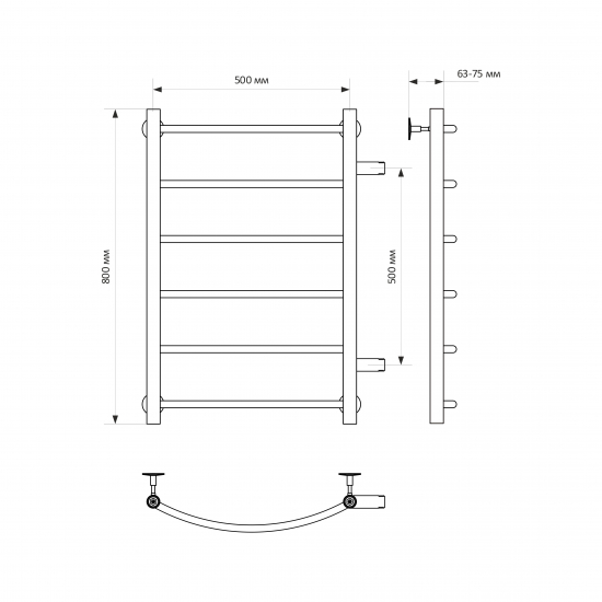 Полотенцесушитель водяной MIXLINE Capella 80х50 1'' лесенка,6 перекладин, боковое подключение