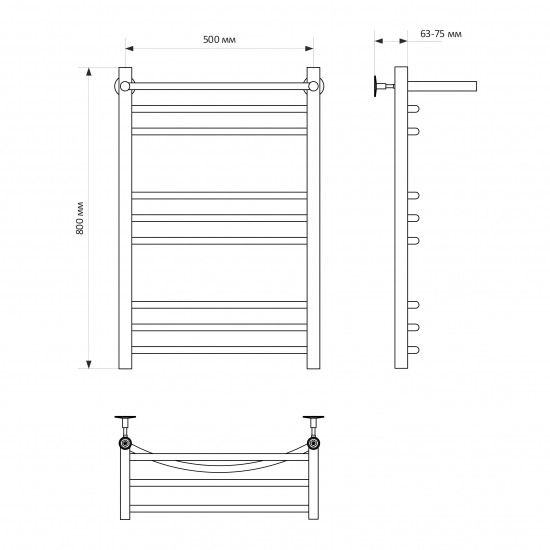 Полотенцесушитель водяной MIXLINE Capella 80х50 Г2 1/2'' лесенка, 8 перекладин, полка