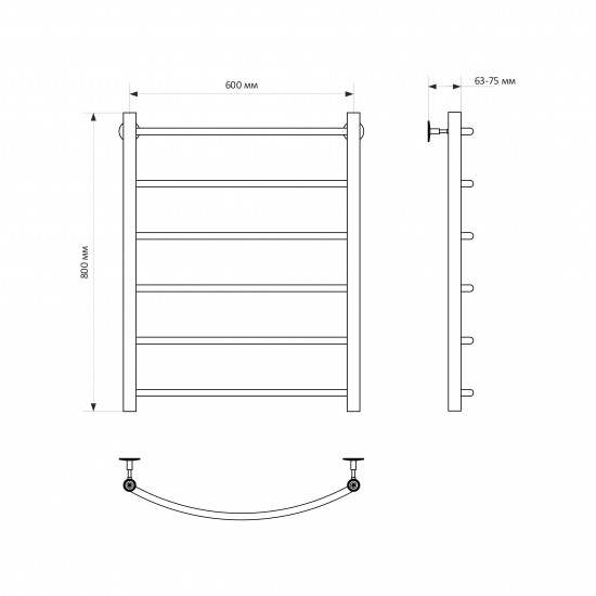 Полотенцесушитель водяной MIXLINE Capella 80х60 1/2'' лесенка, 6 перекладин