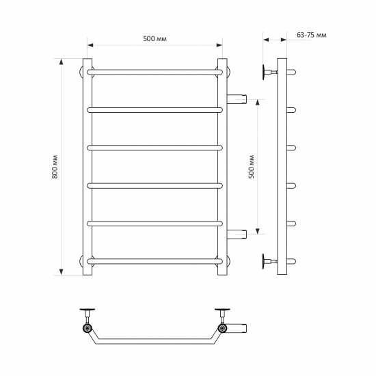 Полотенцесушитель водяной MIXLINE Mira 80х50 1'' трапеция, 6 перекладин, боковое подключение