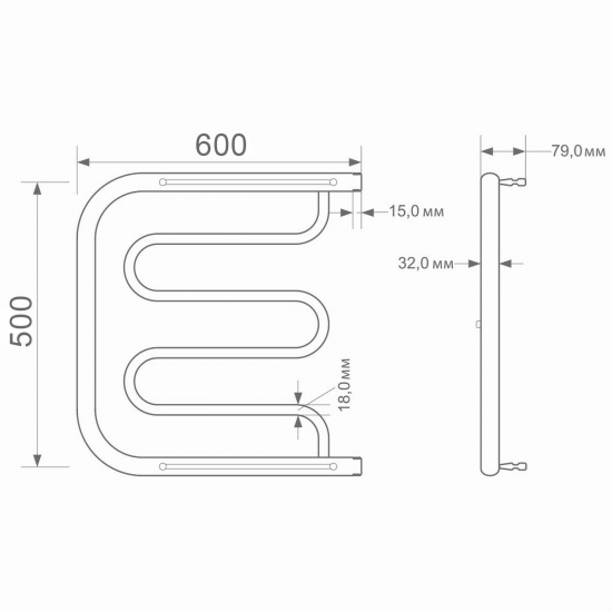Полотенцесушитель водяной MIXLINE Simple PM 50х60 1'' полка