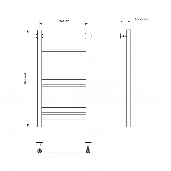 Полотенцесушитель водяной MIXLINE Vega 80х40 Г2 1/2'' лесенка, 9 перекладин