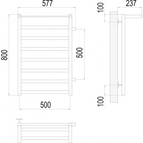 Полотенцесушитель водяной TERMINUS Хендрикс П8 500x800 с полкой, с боковым подключением 500 справа