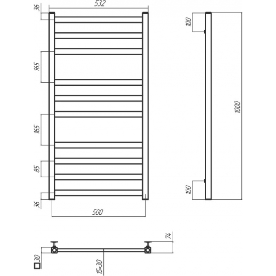 Полотенцесушитель водяной TERMINUS Ното П10 500х1000