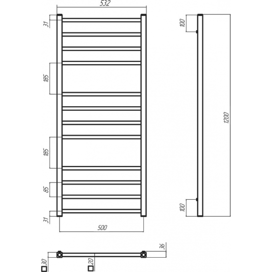Полотенцесушитель водяной TERMINUS Ватикан П12 500х1200