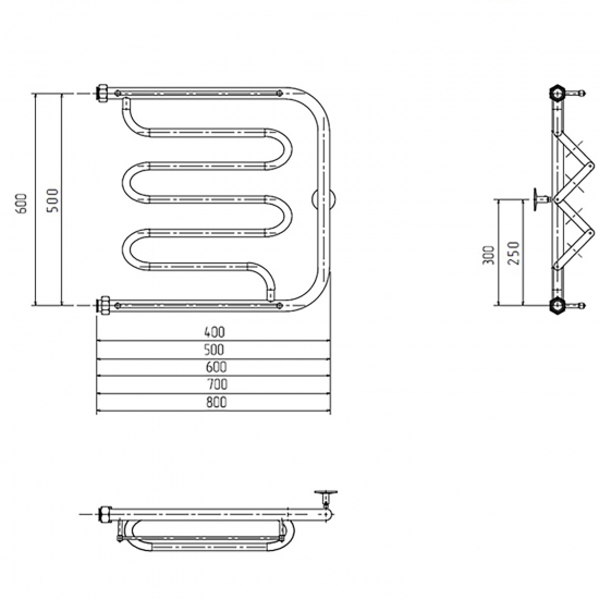 Полотенцесушитель водяной ZOX ПМ2 50х60 1'' полка Фокстрот-2 ПОЛИМЕР