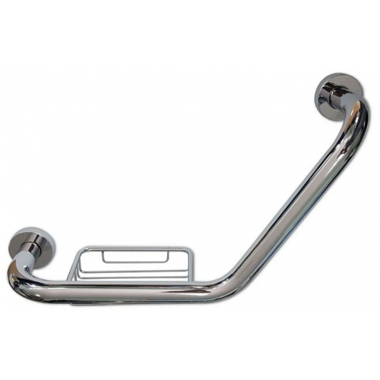 Поручень в ванную изогнутый с мыльницей 50 см GFmark/Magnus GF-85103 антивандальный нержавеющая стал