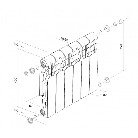 Радиатор алюминиевый ROYAL THERMO Revolution 350/80  1 секция