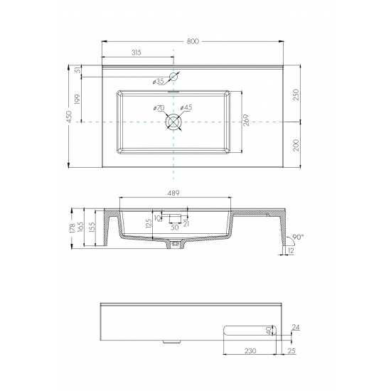 Раковина АКВАТОН Квадро Про 80 левая