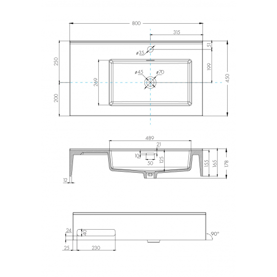 Раковина АКВАТОН Квадро Про 80 правая