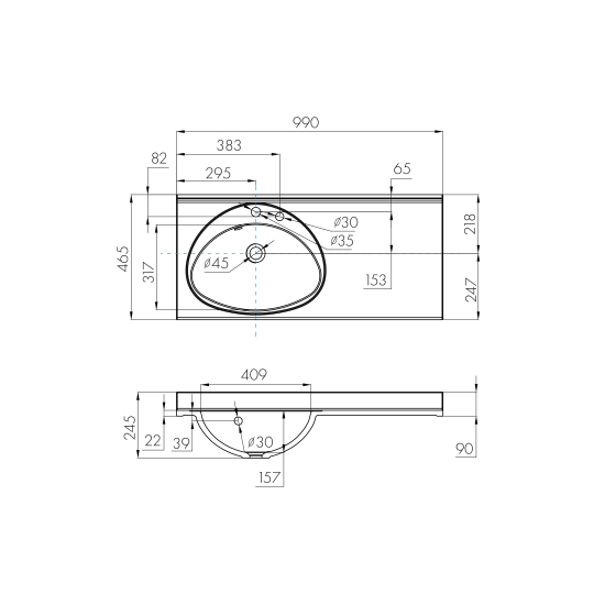 Раковина АКВАТОН Отель 3/100 левая с навесами и диспенсером