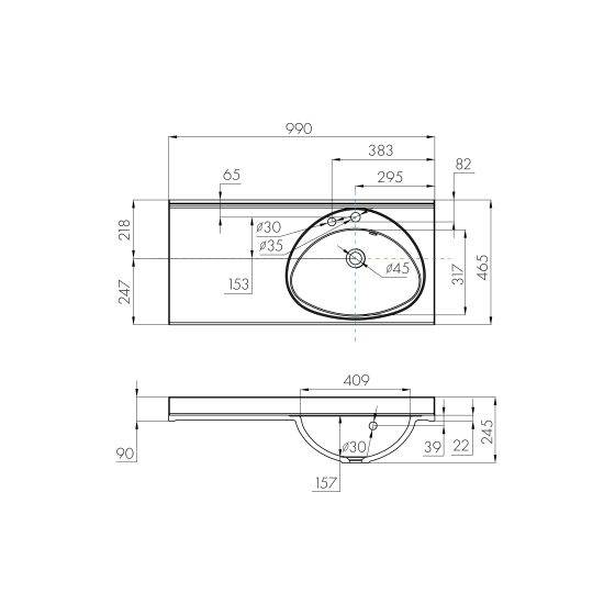 Раковина АКВАТОН Отель 3/100 правая с навесами и диспенсером